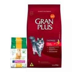 Ração Gran Plus Gatos Adultos Castrados Carne e Arroz 10,1kg + Areia B
