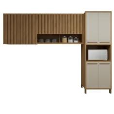 Cozinha Completa Torino com Paneleiro e 2 Armaréos Aéreos Cinamomo/Off White