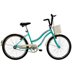 Bicicleta Aro 26 Retrô Vintage Feminina Beach Sem Marcha Azul Turquesa