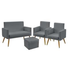 Kit Poltrona Namoradeira e 2 Poltronas Decorativas Vega Com Rodapé com