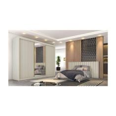 Guarda Roupa Casal Ripado Com Espelho Off White Athenas - Móveis Europa