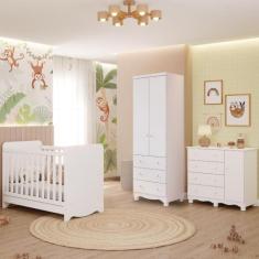 Quarto Bebê Completo Berço Americano Ben 3 em 1 Guarda Roupas 2 Portas