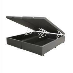 Cama Box Baú Casal Black Cinza Bipartido Com Pistão A Gás - 138x188x41