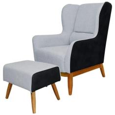 Poltrona Decorativa Base Madeira E Puff Milena C-05 C-315