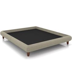 Cama Casal Queen Pés de Madeira 176cm Otto P05 Linho Bege - Lyam Decor