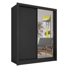 Guarda Roupa Solteiro Com Espelho Nanda 2 Pts Preto - M. Arapongas Preto Fosco