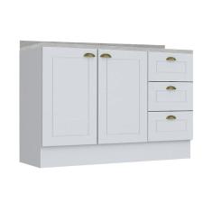 Balcão de Cozinha Modulado  Americana 2 Portas e 3 Gavetas c/Tampo Branco - Henn