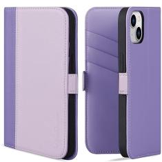 VISOUL Capa de couro para iPhone 15, capa carteira de couro genuíno para iPhone 15 com compartimento para cartões, fecho magnético, capa de telefone flip compatível com iPhone 15 (6,1 polegadas)