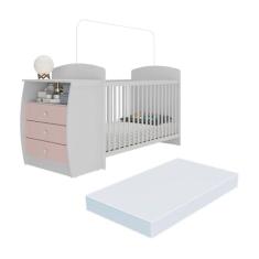 Berço Cômoda com Colchão Incluso Colinho de Mãe Multimóveis Mp4304 Branco/rosa