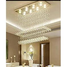 Lustre de Cristal Para Sala de Jantar Retangular com base de inox 70X20cm com 1M de Altura