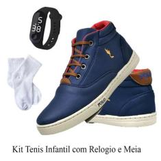 Tênis Casual Masculino Infantil Juvenil Menino na Cor Azul  com Meia e