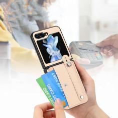 Bolsa carteira capa de telefone dobrável para Samsung Galaxy Z Flip 5 5G Flip4 Flip3 Flip5 Flip 4 3 Zflip5 capa protetora com slot para cartão, cáqui, para Samsung Z Flip 3