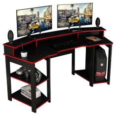Mesa Gamer Cockpit 3 Prateleiras ME4167 Preto Vermelho Tecno Mobili