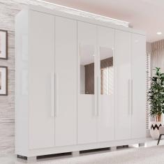 Guarda-Roupa Casal Com Espelho 6 Portas 2 Gavetas França Branco