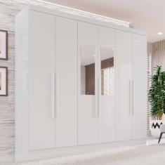 Guarda-Roupa Casal Com Espelho 6 Portas 2 Gavetas França Branco