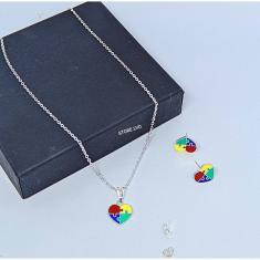 Kit Conjunto Colar e Brincos Feminino Adulto e Infantil com Pingente Coração pequeno Antialérgico Folheado Ouro