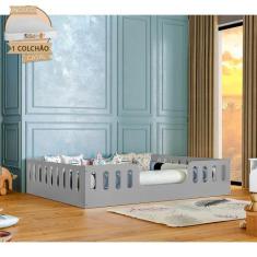 Cama Casal Infantil Montessoriana Helo com Colchão D28 Cinza - MADEIRA