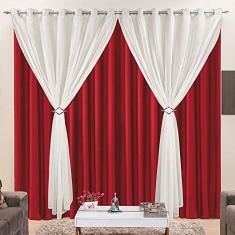 Cortina Jasmini para Trilho Suisso Microfibra e Voal 2,00m x 1,70m Sala Quarto - Vermelho