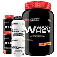 Kit Waxy Whey 900g + 2x BCAA 100g + 2x Power Creatina 100g - Bodybuilders Sabor Paçoca