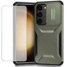 Ueokeird Capa para Galaxy S23 Plus, capa para Samsung S23+ SM-S916U com protetor de tela de vidro temperado e capa deslizante para câmera, antiderrapante, resistente, à prova de choque para Samsung