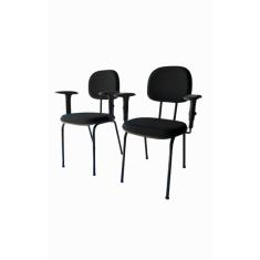 Kit 2 cadeira palito com braço regulável  para recepção sala de espera tecido preto