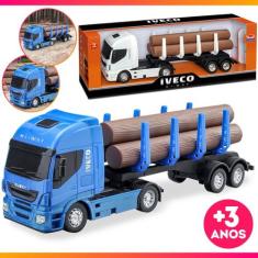 Brinquedo Caminhão Iveco Hi Way Tora Miniatura Com 3 Toras Colorido Pr