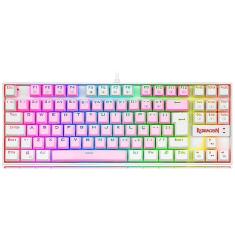 TECLADO MECANICO GAMER RGB REDRAGON KUMARA ROSA E BRANCO COM SWITCH AZUL