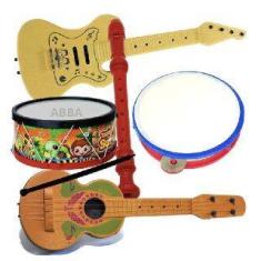 Kit 5 Itens Violão Pandeiro Flauta Tambor Brinquedo Infantil - amar é