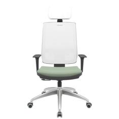 Cadeira Office Brizza Tela Branca Com Encosto Assento Vinil Verde Rela