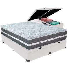 Cama Box Baú Branco E Colchão Black Graphite Molas Ensacadas King 193x