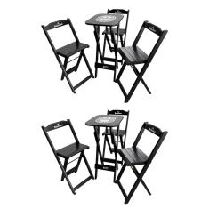 Kit 2 Conjuntos Bistrô Mesa com 3 Banquetas Dobráveis de Madeira Personalizada Hei - Preta