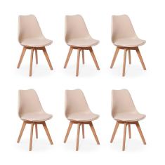 Conjunto 06 Cadeiras Eames Wood Leda Design - Nude