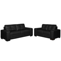 Sofá 2 e 3 Lugares Milano Couro Preto Fosco Gran Belo