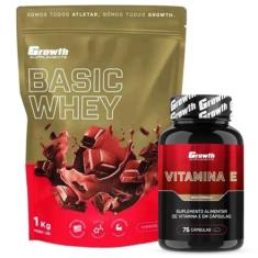 Whey Protein Basic 1Kg + Vitamina E 75 Caps Growth, Chocolate