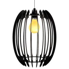 Luminária Teto tipo Pendente GREGA MDF - Completa - Cor: Preta - LENOB