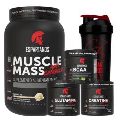 Kit Hipercalórico Muscle Mass + Bcaa + Creatina + Glutamina + Copo - E
