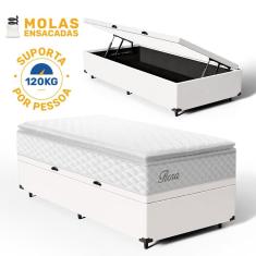 Cama Box Baú com Colchão de Molas Ensacadas Pillow Top Flora Solteiro 88cm