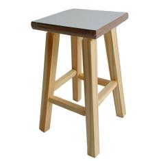 Banqueta Média Madeira Natural Assento Quadrado Mdf Branco