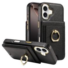 S. Tedazo Capa carteira compatível com iPhone 16 Plus com suporte para cartão de crédito e suporte de anel de rotação de 360°, capa flip de couro com bloqueio RFID à prova de choque para iPhone 16
