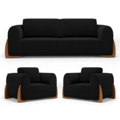 Kit 02 Poltronas e 01 Sofá Bloom 180cm 02 Lugares com Pés de Madeira B