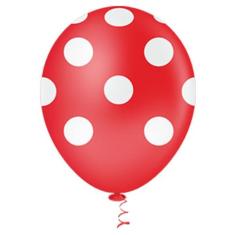 Bexiga Fantasia Bolinha 10" Vermelho com Branco Pic Pic 25 Unidades - 