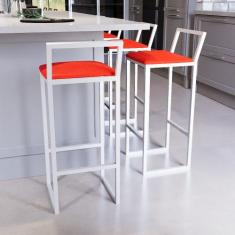 Jogo 3 Banqueta Alta Balcão Bistrô Branca Confort Industrial Assento E