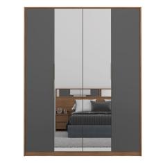 Guarda Roupa Casal 4 Portas Com Espelho E 3 Gavetas Attore Amêndola grafito