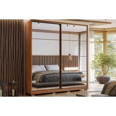 Guarda Roupas 2 Portas de Correr 3 Gavetas c/ Espelho e Pés Belga Amêndola Touch - Demóbile