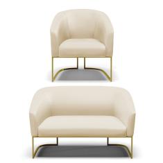 Sofá Namoradeira E Poltrona Base Industrial Dourado Stella Corino D03 - D'rossi Cor Bege