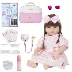 Boneca Estilo Reborn Julia Pode Molhar Com Lindos Acessórios - Cegonha