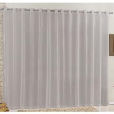 Cortina Rubi 2,00m x 1,70m Cinza Tecido Voal Linho Detalhada Sala Quarto Leve