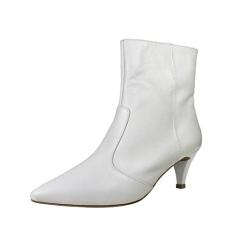 Bota Couro Legítimo Salto Baixo Fino Cano Curto Bico Fino Luiza Sobreira Off White Mod. 2158