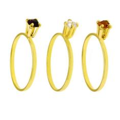 Kit 3 Anéis Solitário Horus Import Banhado Ouro Amarelo 18K - Kit16398