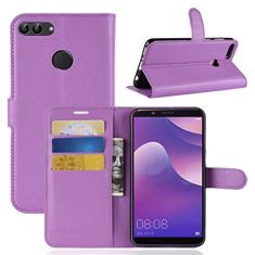 Capa HUAWEI Y9 2018, capa carteira flip de couro PU premium com compartimento para cartão, suporte e fecho magnético [capa interior à prova de choque de TPU] Compatível com HUAWEI Y9 2018